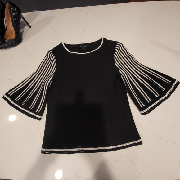 Ann Taylor Bell Sleeve Knit Top - Black & White - Picture 4 of 9